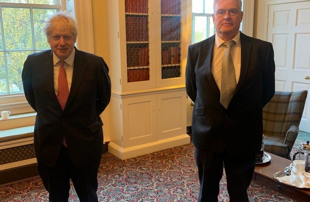 UK PM Boris Johnson (L) with MP Lee Anderson from Ashfield (R) at 10 Downing Street
