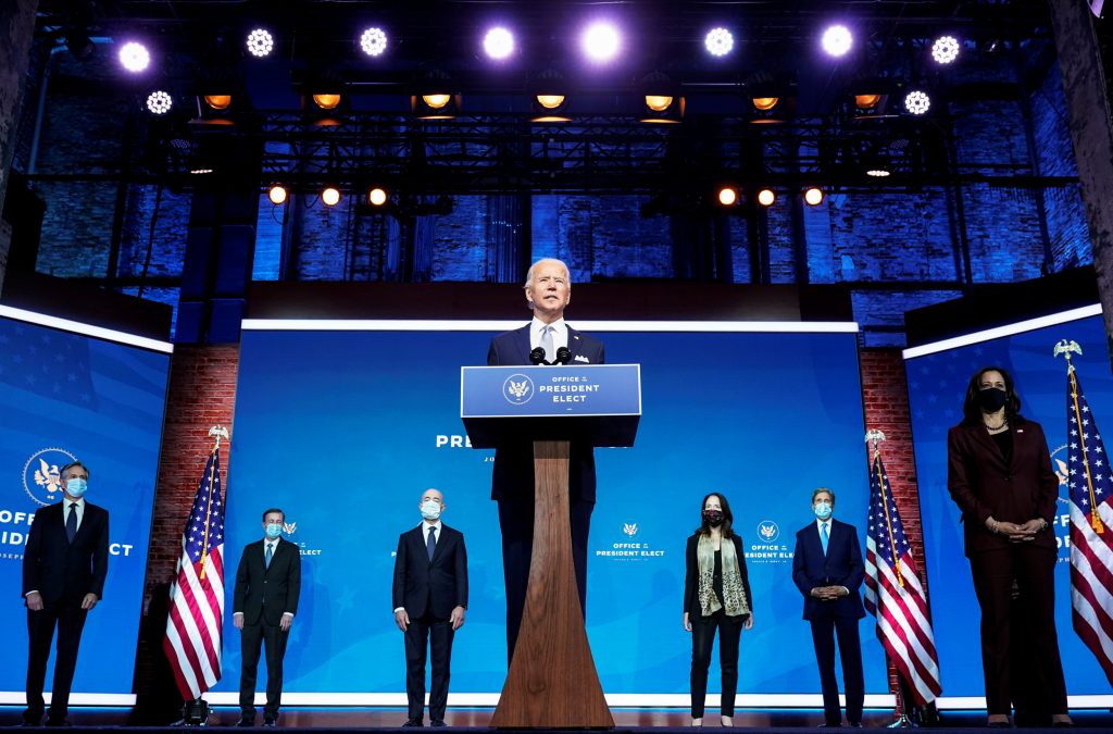 Image: President-elect Joe Biden stands with his nominees for his national security team in Wilmington, Delaware