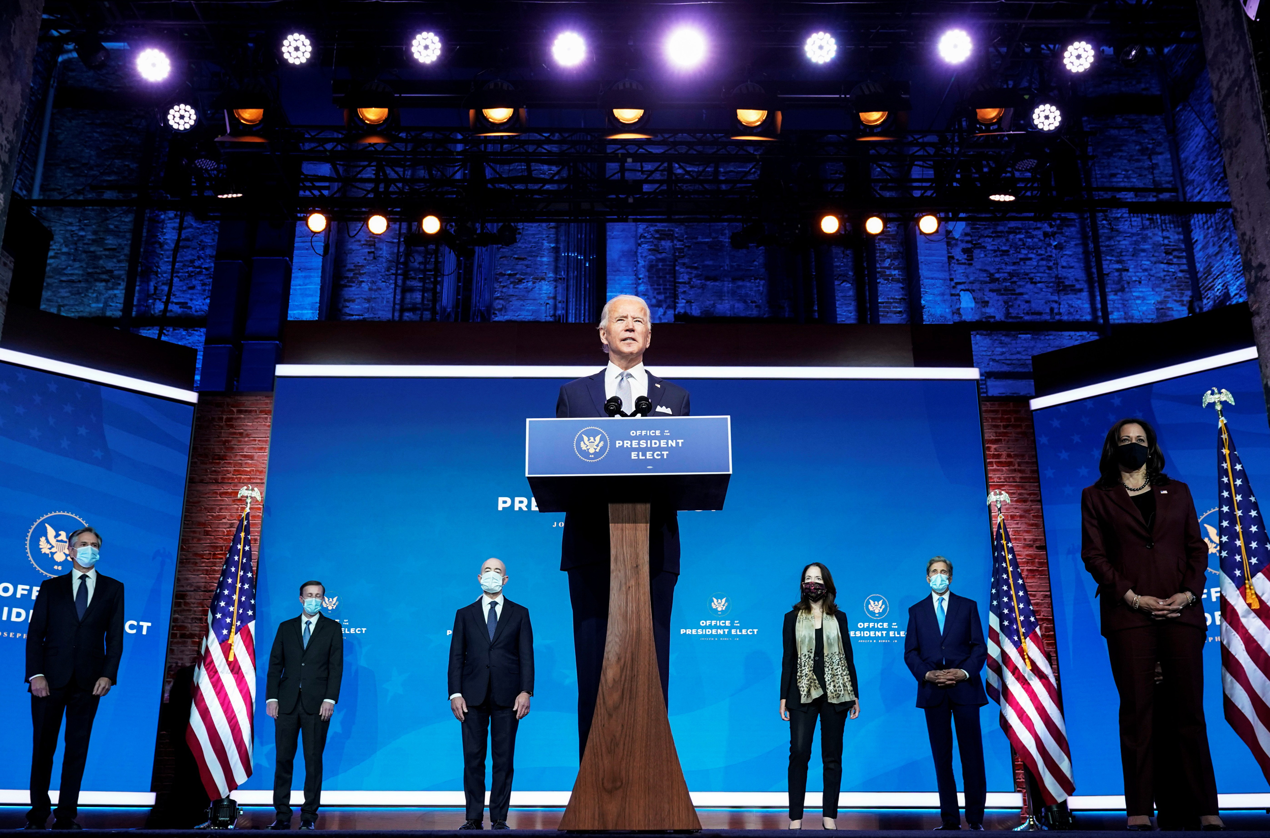 Image: President-elect Joe Biden stands with his nominees for his national security team in Wilmington, Delaware