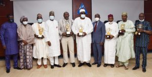 Permanent Secretary, Federal Ministry of Labour and mployment, Peter Tarfa, PhD, (4th Left); Director General, National Productivity Centre, Dr Kasheem Akor (4th right) with the Awardees of the Productivity and Innovations Award in Abuja