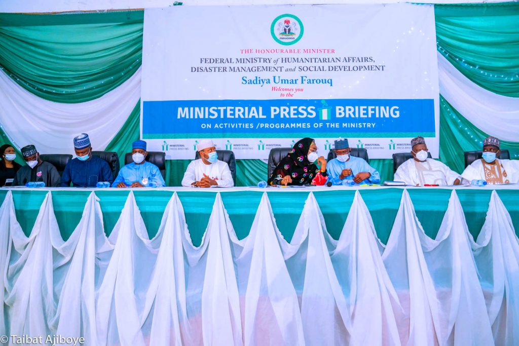 Minister of Humanitarian Affairs, Disaster Management and Social Development, Sadiya Umar Farouq (centre)