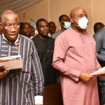 Former Bayelsa Governor Goodluck Jonathan (L), Governor Douye Diri (C)