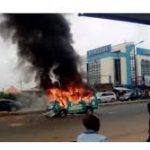 Irate youths set commercial bus ablaze