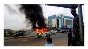 Irate youths set commercial bus ablaze