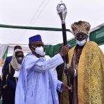 Kaduna Governor Malam Nasir El-Rufai presenting staff of office to the Agwam Zikpak, HH Dr Kantiyok Josiah Tagwai
