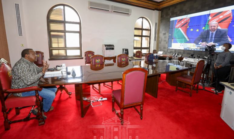 Kenyan President Uhuru Kenyatta and EC President Charles Michel