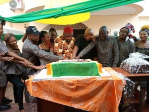 Ndi Emume Owuwa Anyanwu cutting anniversary cake in Awka, Anambra State. PHOTO. OBINNA ODOGWU