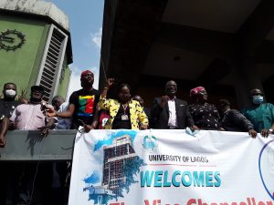 Prof Ogundipe, Prof Ogunsola, Dr Dele Ashiru, VC’s wife, Mrs Oluwaseun Ogundipe at the welcome back of reinstated, Prof Ogundipe