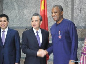 Chinese Foreign Minister Wang Yi with Nigerian Foreign Minister Geoffrey Onyeama