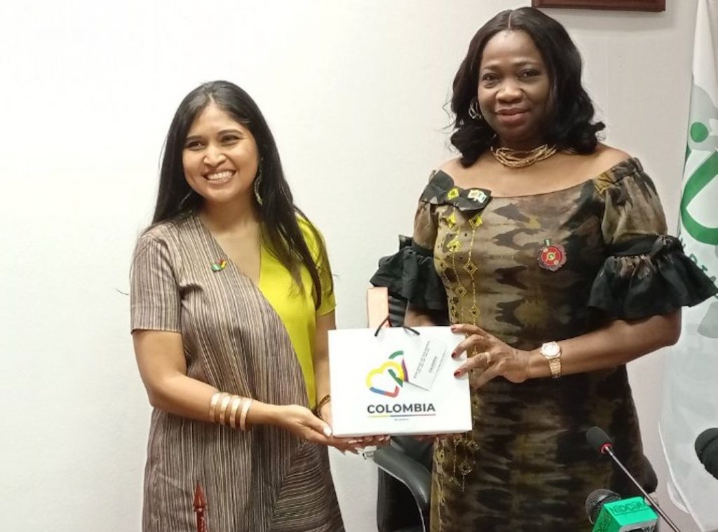 Honorary Consul of Columbia to Nigeria Mrs Maricel Cantillo (L), NiDCOM CEO Abike Dabiri-Erewa (R)