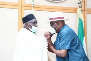 NEF Chairman Ango Abdullahi (L), Rivers State Governor Nyesom Wike (R)