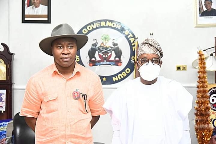 NALDA CEO Paul Ikonne (L), Osun State Governor Gboyega Oyetola (R)