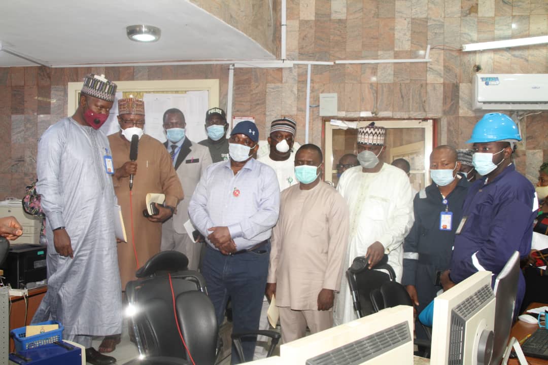 Minister of Power Sale Mamman addressing staff of the NCC during his maiden visit to assess the state of facilities at NCC