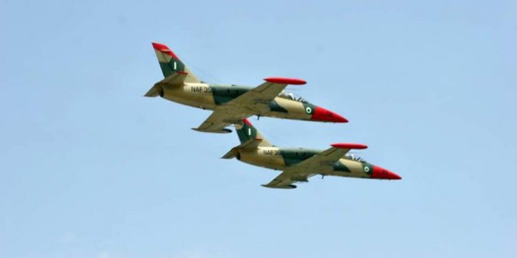 NAF airstrikes bombard terrorists’ logistics base, kills scores in Borno