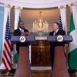 Nigerian Minister of Foreign Affairs Geoffrey Onyeama (L), US Secretary of State Mike Pompeo (R)