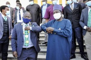 NMA President Prof Innocent Ujah (L), Plateau State Governor Simon Lalong (R)