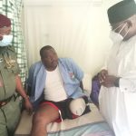 R-L: Sen Suleiman emphatising with an amputee soldier receiving treatment at the 44NARH Kaduna on Monday, January 11, 2020
