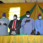 L-R: The Permanent Secretary, Ogun State Teaching Service Commission (TESCOM), Mr Johnson Odeyemi, Chairman, (TESCOM), Evang Olalekan Ifede, Commissioner IV, Chairman Screening Committee, Hon Johnson Adeleye Adeola and Commissioner III, Hon Majekodunmi Olanrewaju, during the induction ceremony of new sets of 94 Principals into the Ogun State Secondary Schools, held at Lisabi Grammar School, Idi-Aba, Abeokuta, Ogun State