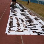 Some of the recovered arms and ammunition displayed at UJ Esuene Stadium, Calabar
