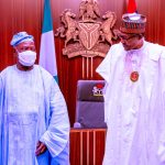 Bisi Akande (L), President Muhammadu Buhari (R)