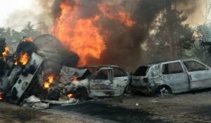 Scene of petrol tanker explosion in Abeokuta on Tuesday