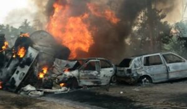Scene of petrol tanker explosion in Abeokuta on Tuesday
