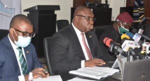 From Left: Commissioner for Finance Dr Rabiu Olowo, Commissioner for Economic Planning and Budget Mr Sam Egube and Commissioner for Information and Strategy Mr Gbenga Omotoso during a News Conference on the Year 2021 Appropriation Law of the Lagos State Government in Lagos on Thursday (07/01/21)