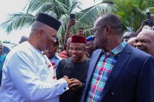 Niger Delta Affairs Minister Godswill Akpabio (l), NDDC Sole Administrator Effiong Akwa (m)
