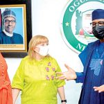Ogun Commissioner for Health Tomi Coker (L), Governor Dapo Abiodun (R)