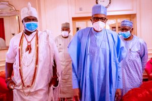 Ooni of Ife Oba Adeyeye Ogunwusi Ojaja II meets with President Muhammadu Buhari
