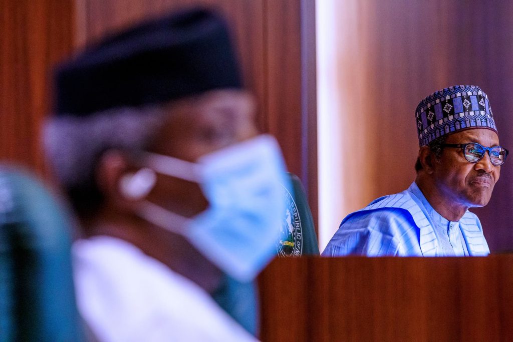 President Muhammadu Buhari (background), Vice President Yemi Osinbajo (foreground)