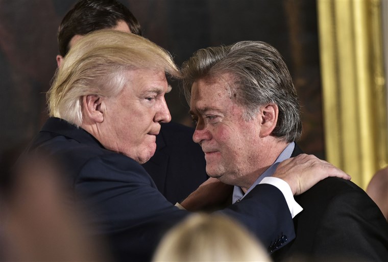 US President Donald Trump with adviser Steve Bannon
