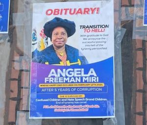 Lokoja: Mock obituary posters of outgoing VC as staff, students celebrate her departure