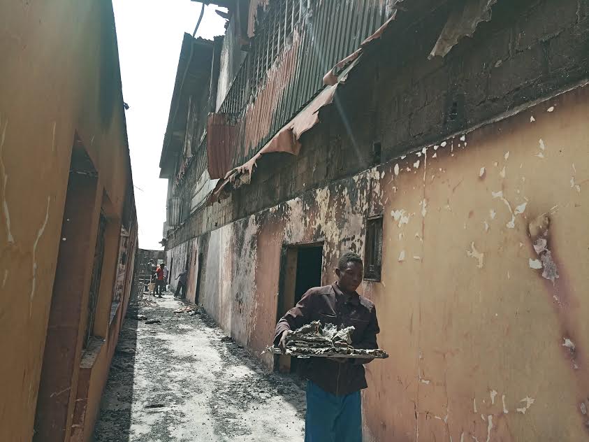 Gymnasium Hall gutted by fire in Kaduna on Monday (Photo by Sola Ojo)