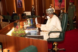 President Muhammadu Buhari at FEC meeting, Wednesday, Feb 3, 2021 (Photo credit: Sunday Aghaeze)