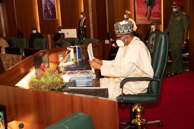 President Muhammadu Buhari at FEC meeting, Wednesday, Feb 3, 2021 (Photo credit: Sunday Aghaeze)