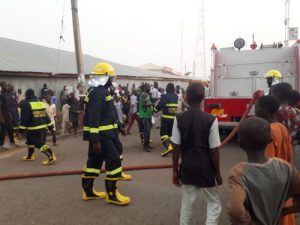 Gombe State firemen putting out fire at Gombe Grain Market