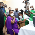 Deputy Governor of Rivers State Dr Ipalibo Harry-Banigo receiving COVID-19  vaccine at the Government House, Port Harcourt, on Tuesday, March 16, 2021