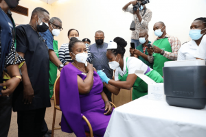 Deputy Governor of Rivers State Dr Ipalibo Harry-Banigo receiving COVID-19  vaccine at the Government House, Port Harcourt, on Tuesday, March 16, 2021