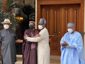 L-R: Rivers Governor Nyesom Wike, Bauchi Governor Bala Mohammed, Benue Governor Samuel Ortom, Adamawa Governor Ahmadu Fintiri