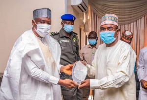 Adamawa Governor Ahmadu Fintiri (L), NDLEA Chairman Buba Marwa (R)
