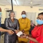 LAMATA Director, Rail Transportation, Engr Olasunkanmi Okusaga, Director of Admin and Human Resource, Nigeria Rail Corporation, Dr Monsurat Omotayo, Regional Manager Lagos District, Engr Jerry Oche presenting a cheque to one of the affected persons