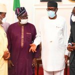 Chairman, House of Representatives Committee on Basic Education, Prof Julius Ihonvbere (2nd from R), Lagos Governor Babajide Sanwo-Olu (R)