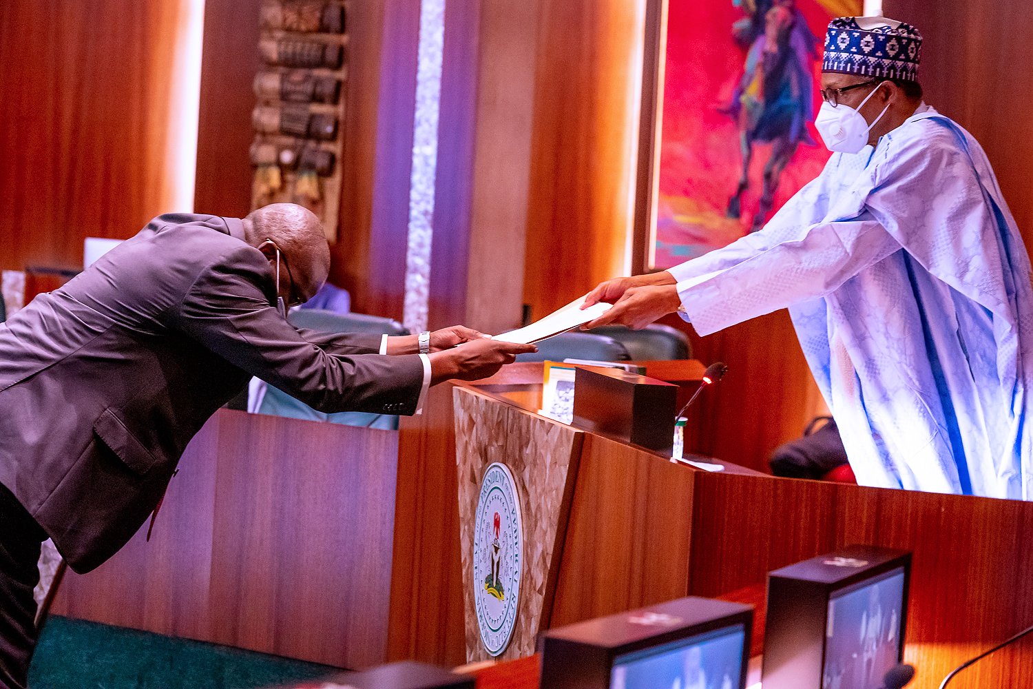 President Buhari receives Letter of Credence from Ambassador of Guinea Bissau to Nigeria, Dr Jaao Ribeiro Butiam Co., at the State House, March 25, 2021