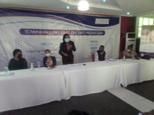 Cross session of keynote speakers at the IOM town hall meeting on Safe Migration held in Benin City,