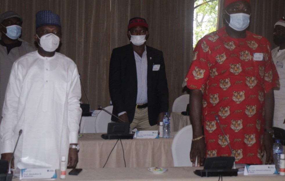 L-R: NILDS DG Prof Abubakar Sulaiman; a member of Enugu State House of Assembly, Eneh Chukwuka; and Speaker, Enugu State House of Assembly, Andrew Obosi, at Capacity Building Workshop organised by NILDS in Uyo, Akwa Ibom