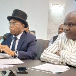 (R-L) Dr Ayebaesin Beredugo, Chairman, Nembe-Se Lawyers Forum, Amadabo of Spiff Town in Twon-Brass, Bayelsa, HRH David Dokubo and  former Commissioner for Environment in Bayelsa, Iniruo Wills at a briefing announcing the group’s proposed event in Port Harcourt
