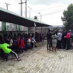 JAMB Registrar, Prof .Oloyede addresing education correspondent in Lagos while candidates watch with keen interest