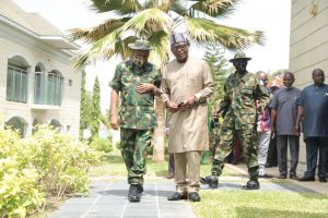 Minister of Defence General Bashir Salihi Magashi with Benue Governor Samuel Ortom