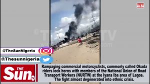 Okada riders lock horns with NURTW members at Iyana Iba area of Lagos [VIDEO]